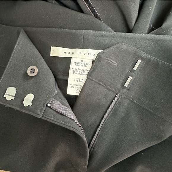 Max Studio Black Flat Front Tuxedo Pants, Velvet Side Stripe, size 8 - Picture 8 of 12